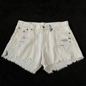 Polo Ralph Lauren Shorts Womens 27 Dungarees White Distressed Patchwork Cotton